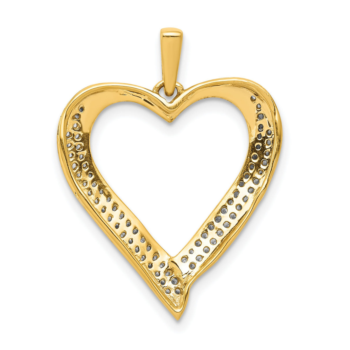 14k Yellow Gold Heart Pendant with Diamond Accents, Open Design, Modern Romantic Style for Women