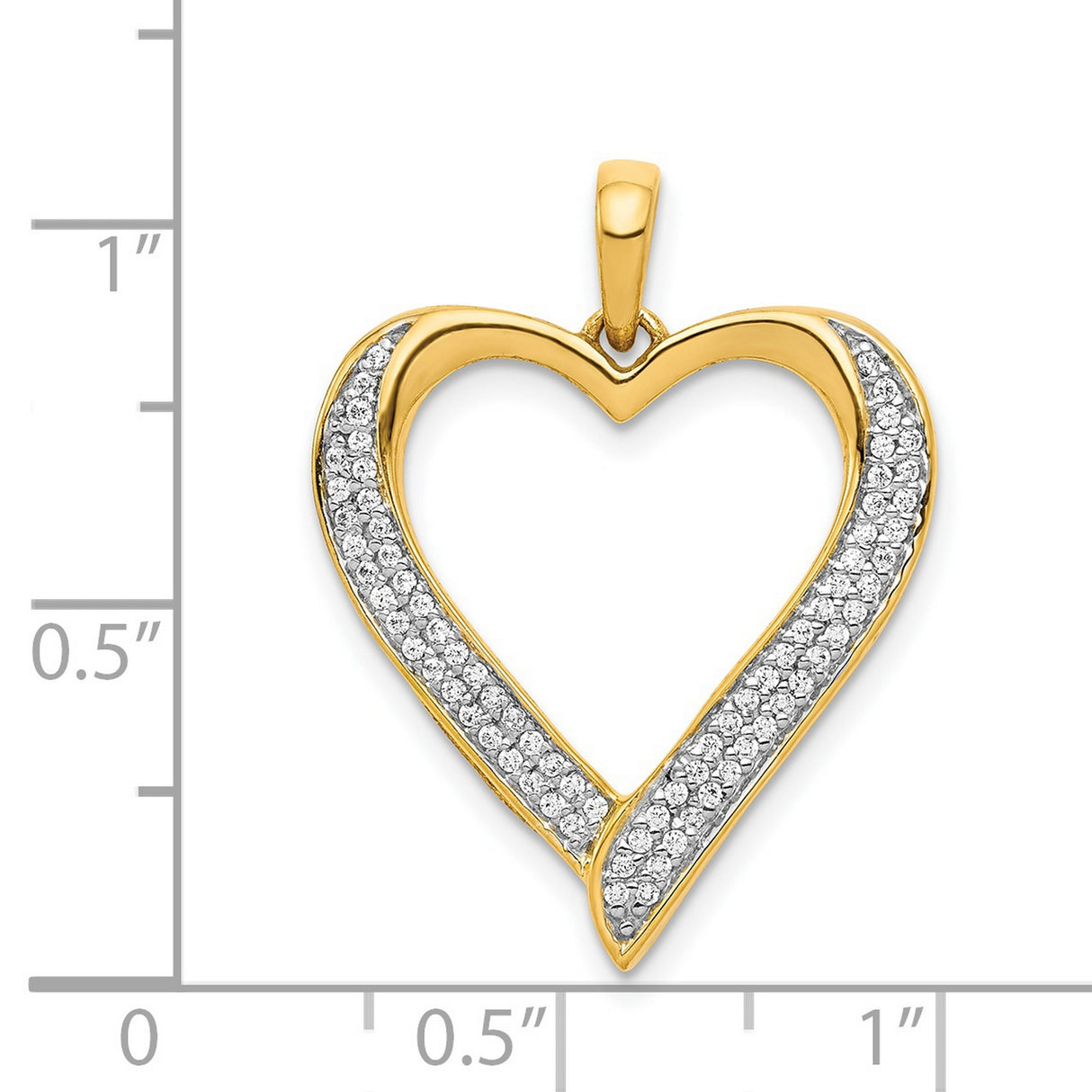 14k Yellow Gold Heart Pendant with Diamond Accents, Open Design, Modern Romantic Style for Women