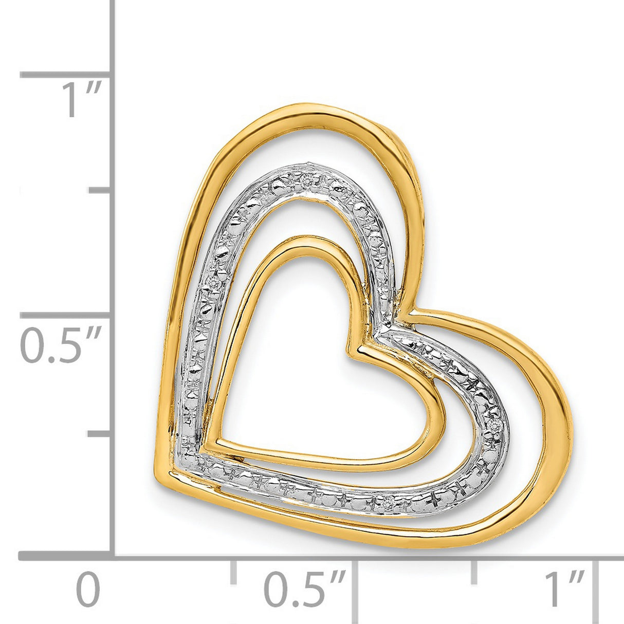 14k Multi-Tone Gold Double Heart Pendant with Diamond-Cut Detail