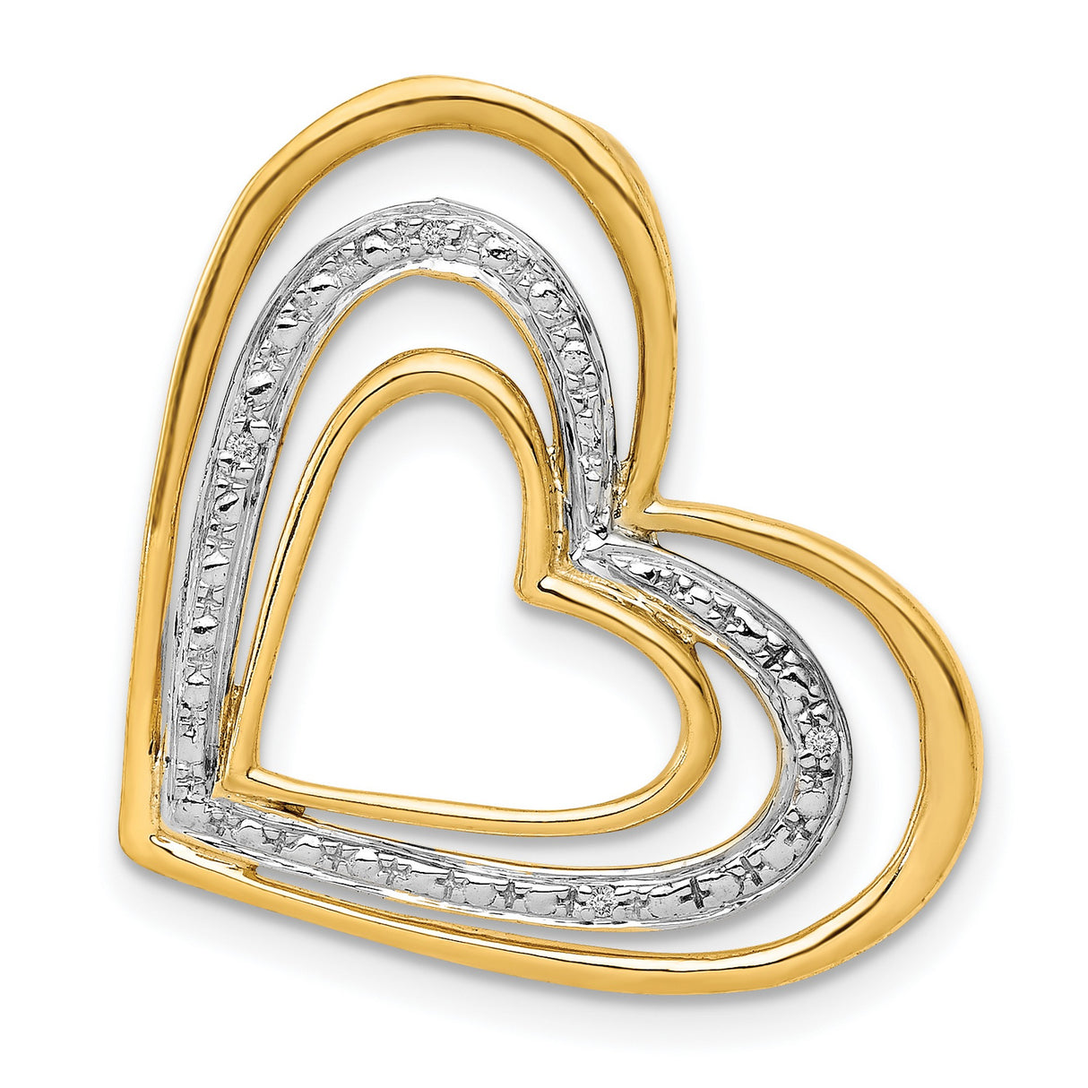14k Multi-Tone Gold Double Heart Pendant with Diamond-Cut Detail