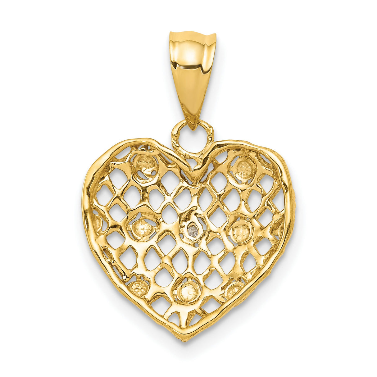 10k Multi-Tone Gold Heart Pendant with Diamond Detail and Rhodium Accents, Open Lattice Design