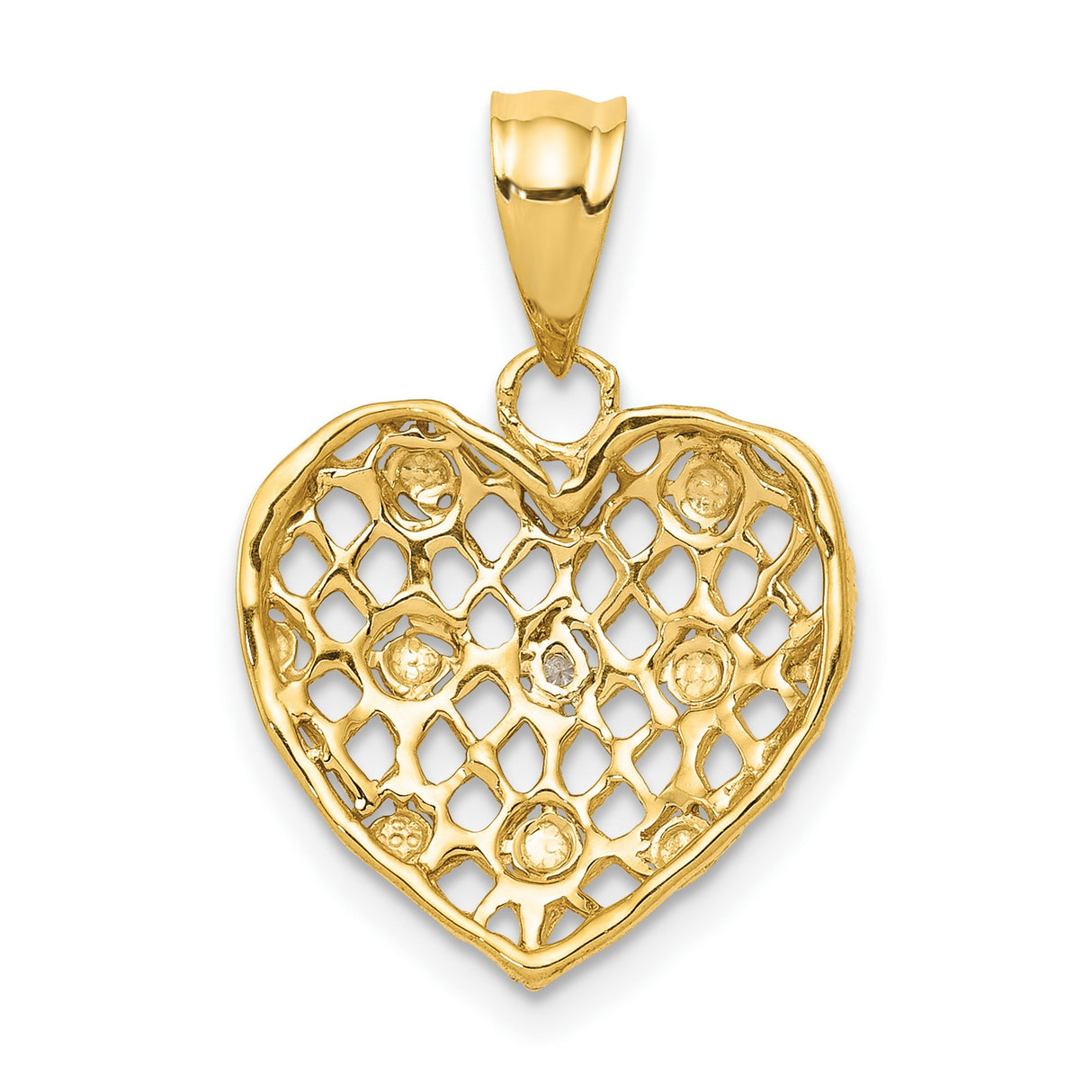 14k Multi-Tone Gold Heart Pendant with Diamond, Open Lattice Design and White Accents