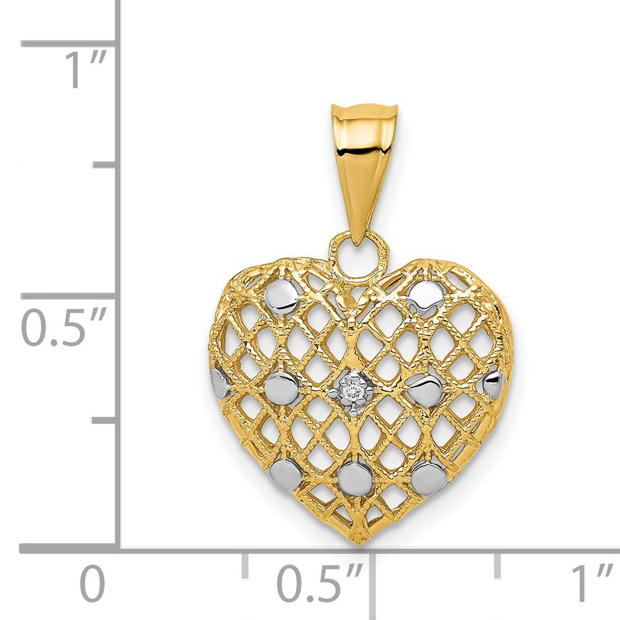 14k Multi-Tone Gold Heart Pendant with Diamond, Open Lattice Design and White Accents