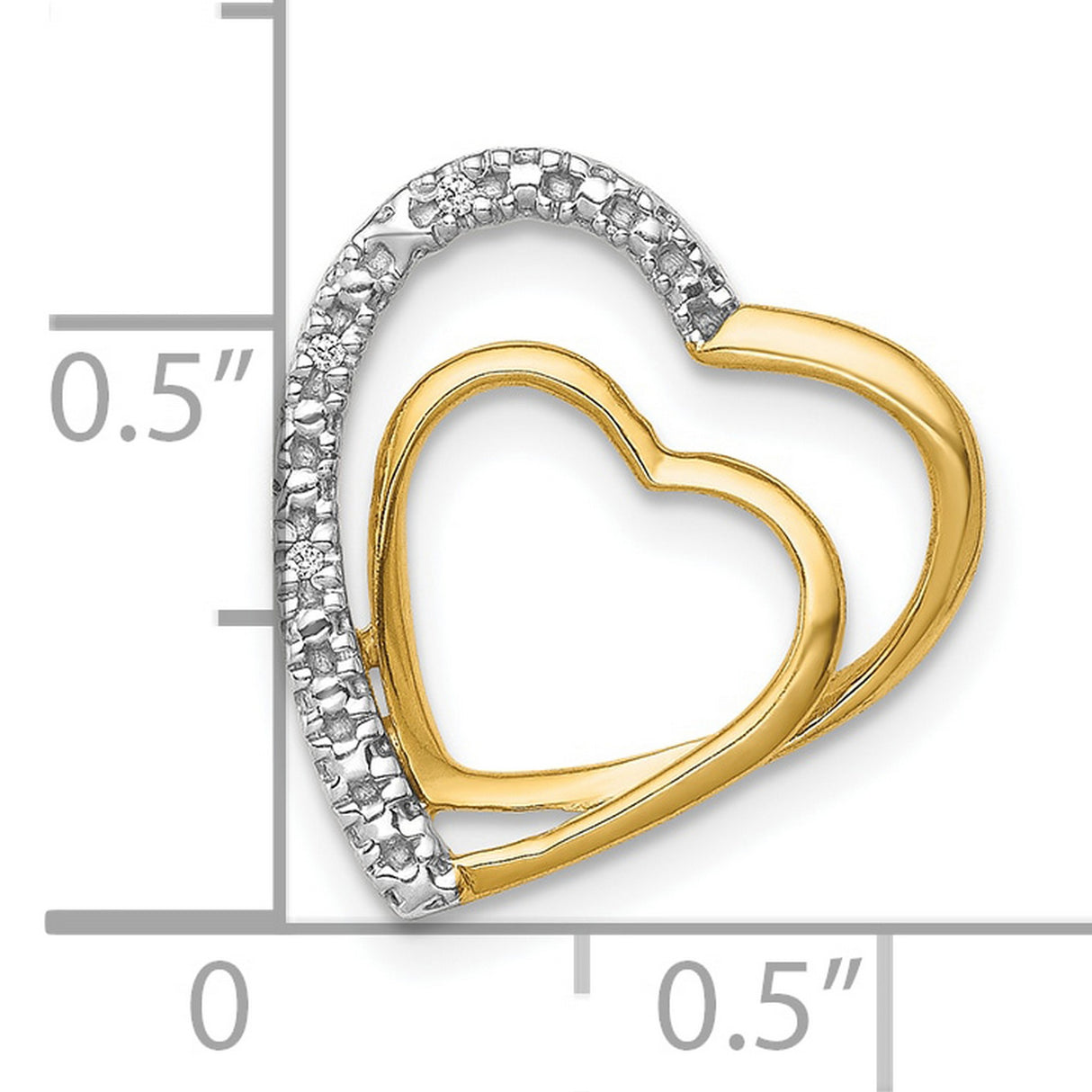 10k Yellow Gold Double Heart Pendant with White Gold Accent and Diamond Detail