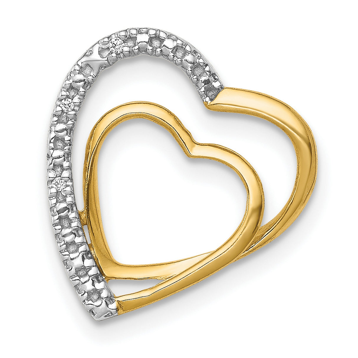 10k Yellow Gold Double Heart Pendant with White Gold Accent and Diamond Detail