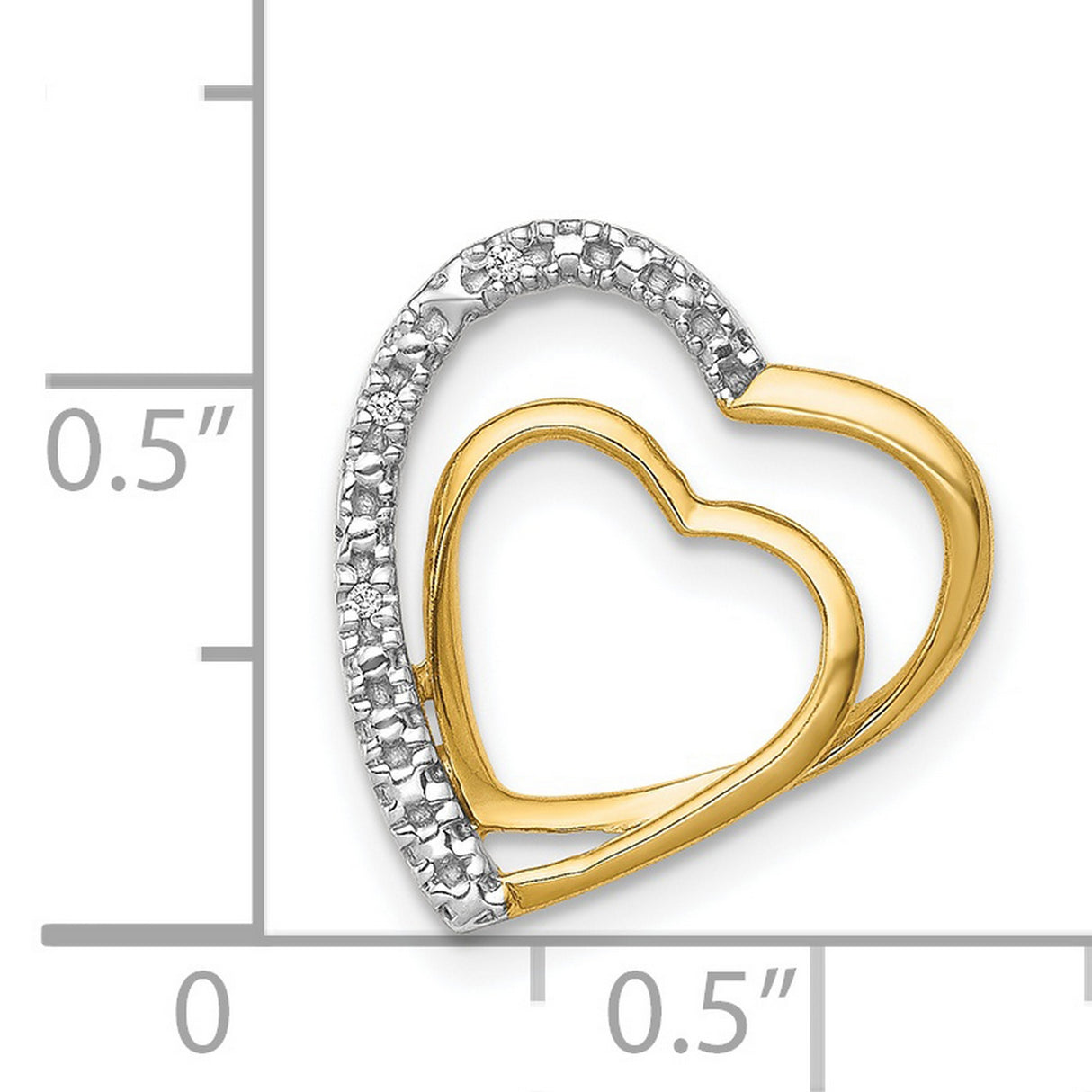14k Multi-Tone Gold Double Heart Pendant with Diamond Cut Texture, Interlocking Hearts Design
