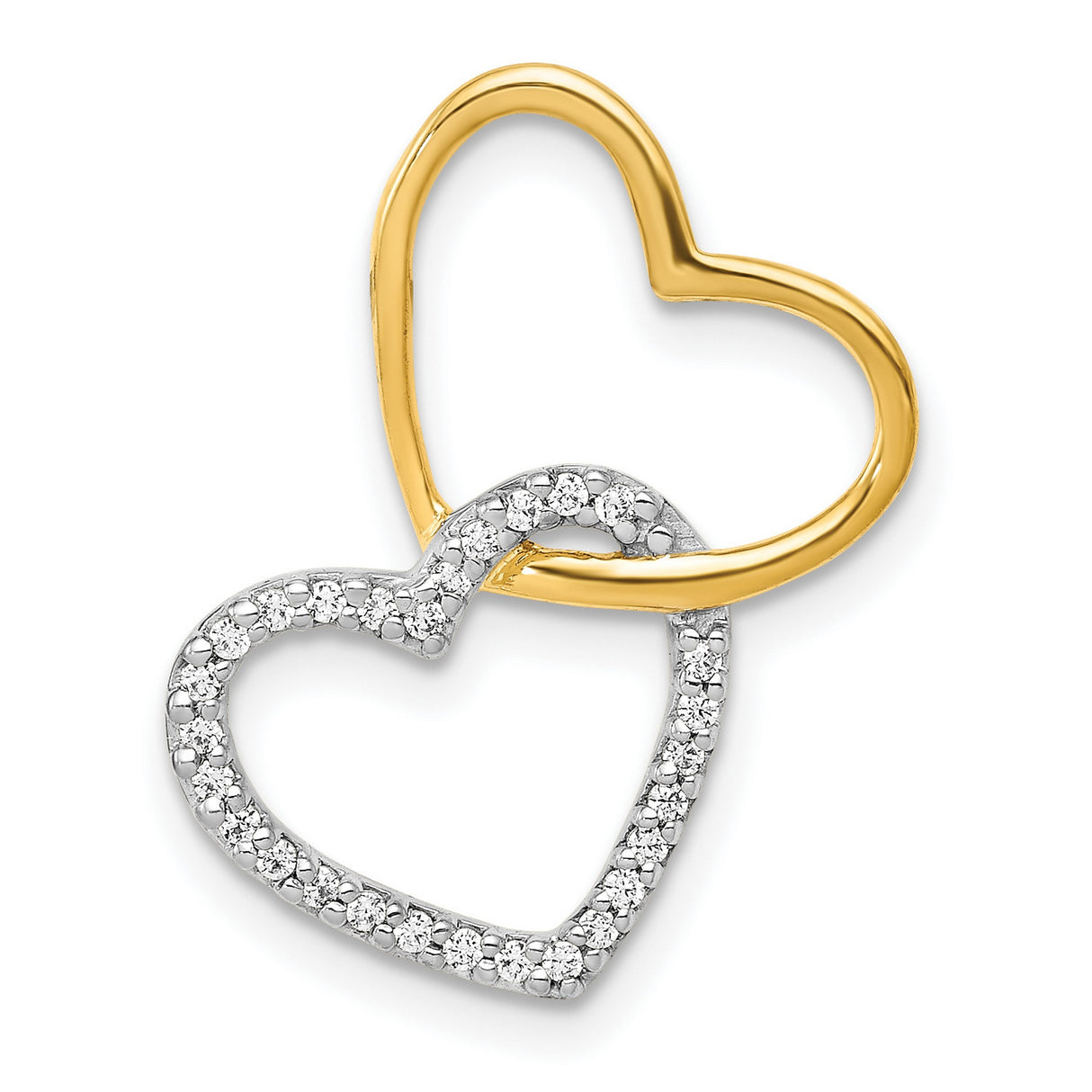 10k Two-Tone Gold Interlocking Open Heart Pendant with Cubic Zirconia Accents, Symbol of Love and Unity