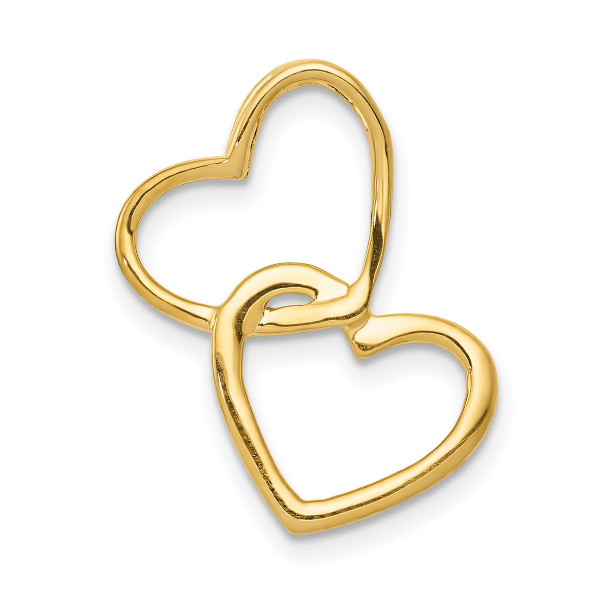 14k Two-Tone Gold Double Heart Pendant with Diamonds, Polished Yellow and White Gold Hearts
