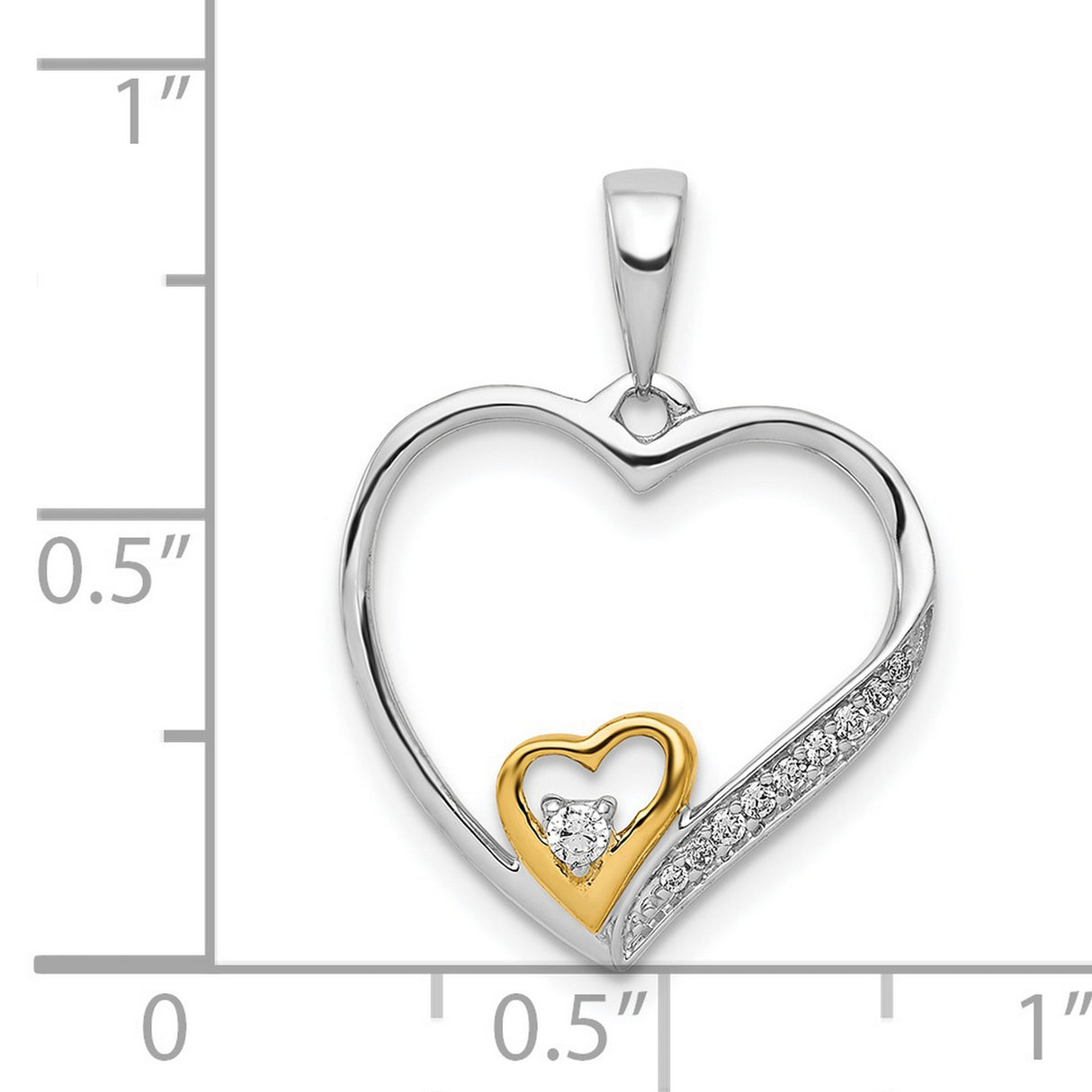 14k Two Tone Gold Heart Pendant with Diamond Accent and Pave Cubic Zirconia