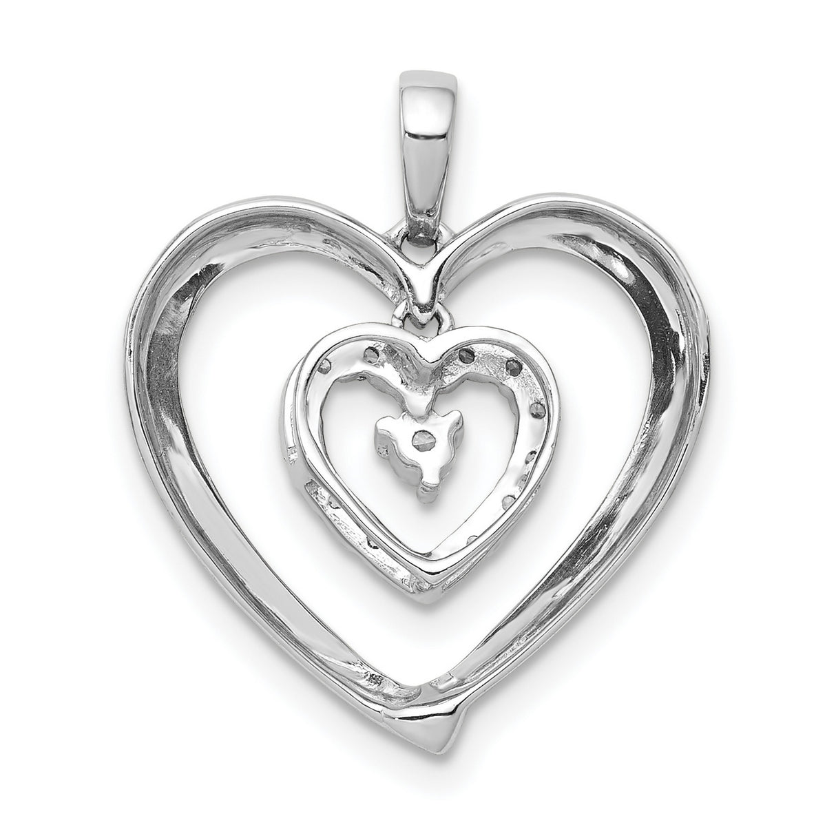 14k White Gold Heart Pendant with Diamond, Double Heart Design, Romantic Jewelry for Women