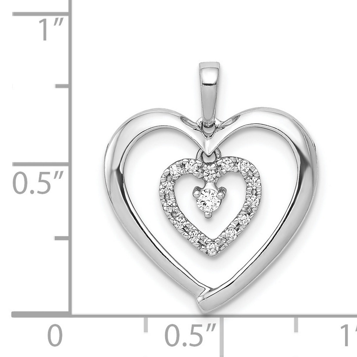 14k White Gold Heart Pendant with Diamond, Double Heart Design, Romantic Jewelry for Women