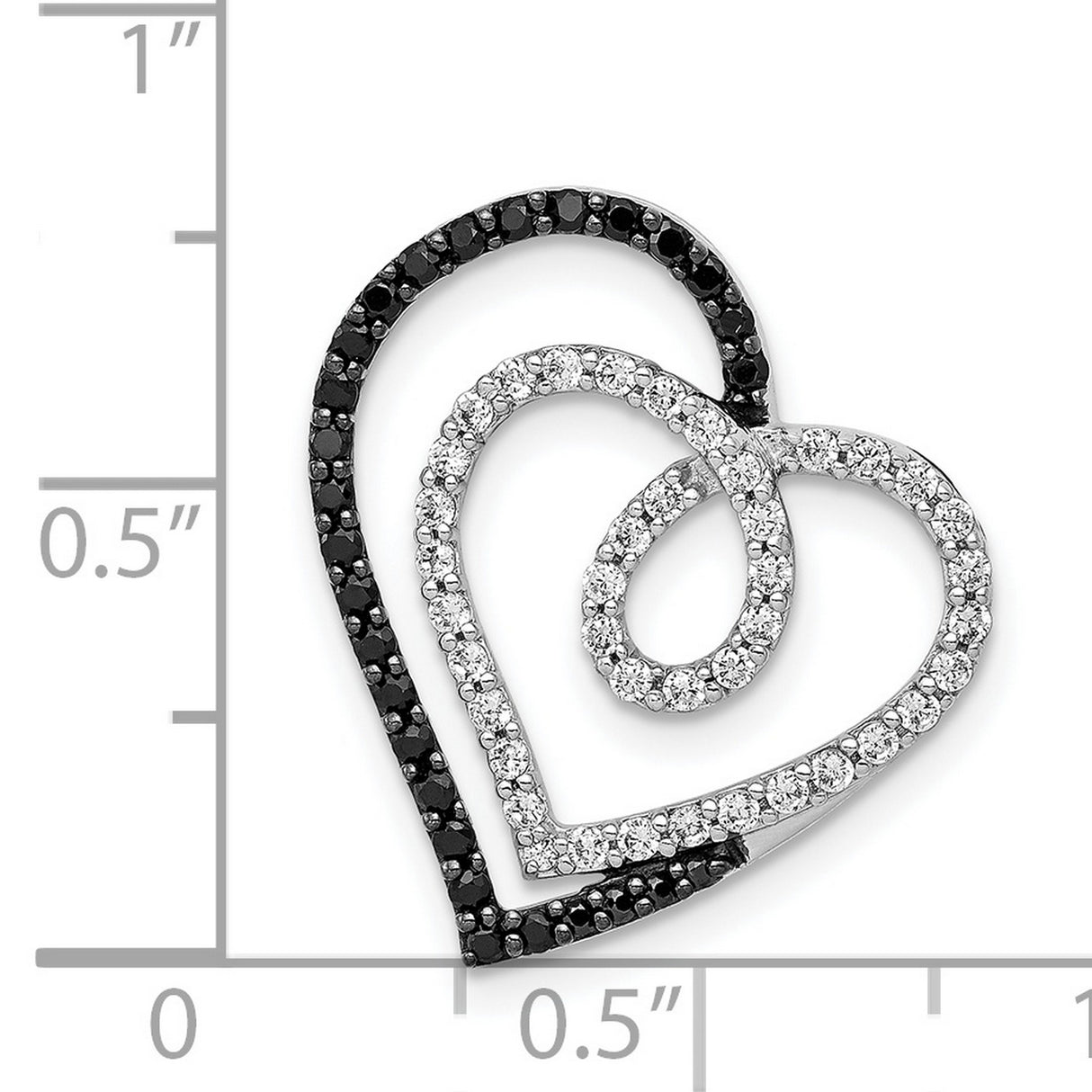 14k White Gold Intertwined Hearts Pendant with Black and White Diamonds, Romantic Jewelry for Women