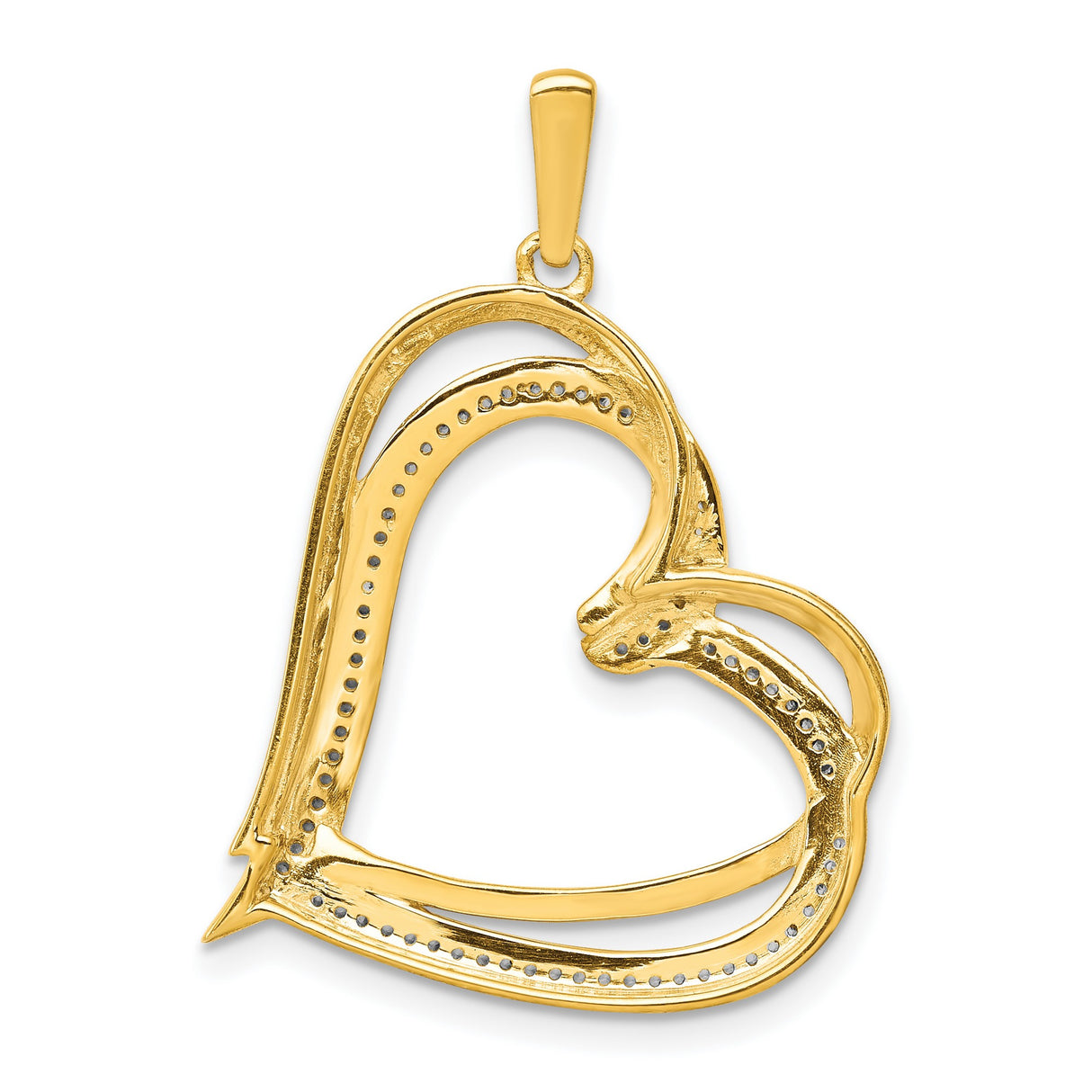 14k Yellow Gold Heart Pendant with Diamond, Open Heart Design, Polished and Pavé Style for Women