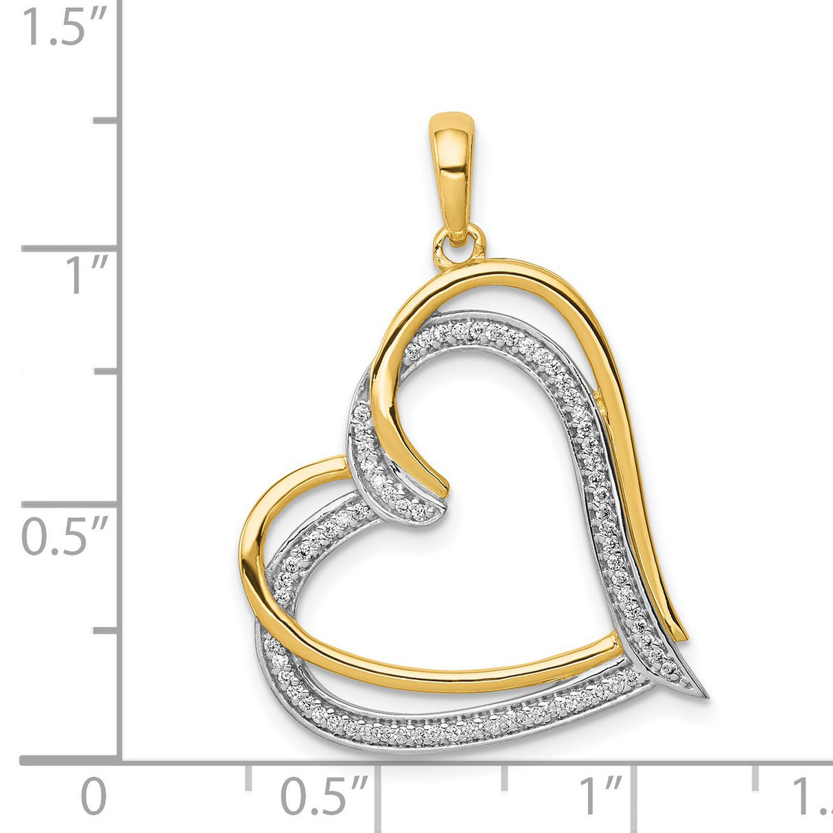 14k Yellow Gold Heart Pendant with Diamond, Open Heart Design, Polished and Pavé Style for Women