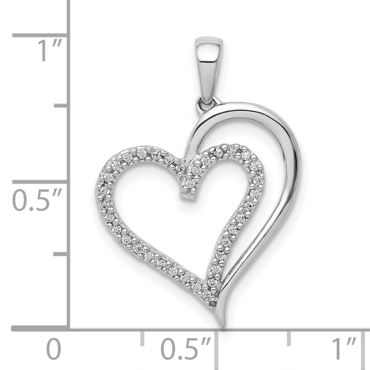 10k White Gold Heart Pendant with Open Double Heart Design and Cubic Zirconia Accents