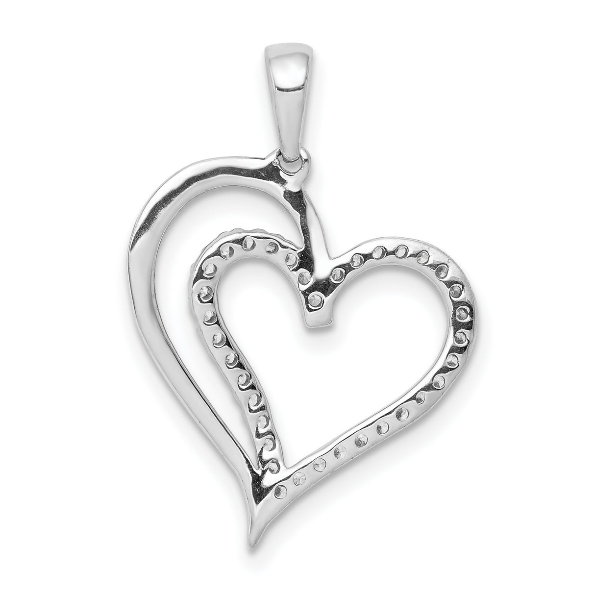 14k White Gold Heart Pendant with Diamond Accents, Double Open Heart Design