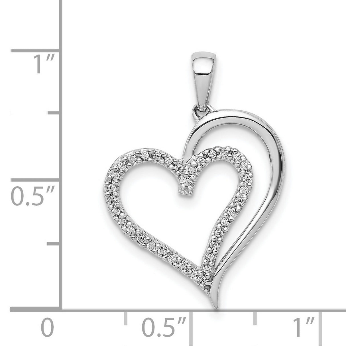 14k White Gold Heart Pendant with Diamond Accents, Double Open Heart Design