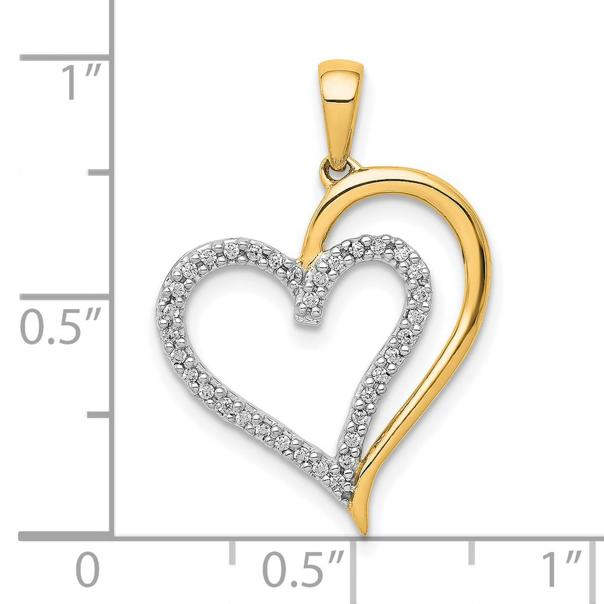 14k Yellow Gold Heart Pendant with Diamond Accents, Dual Open Heart Design for Women