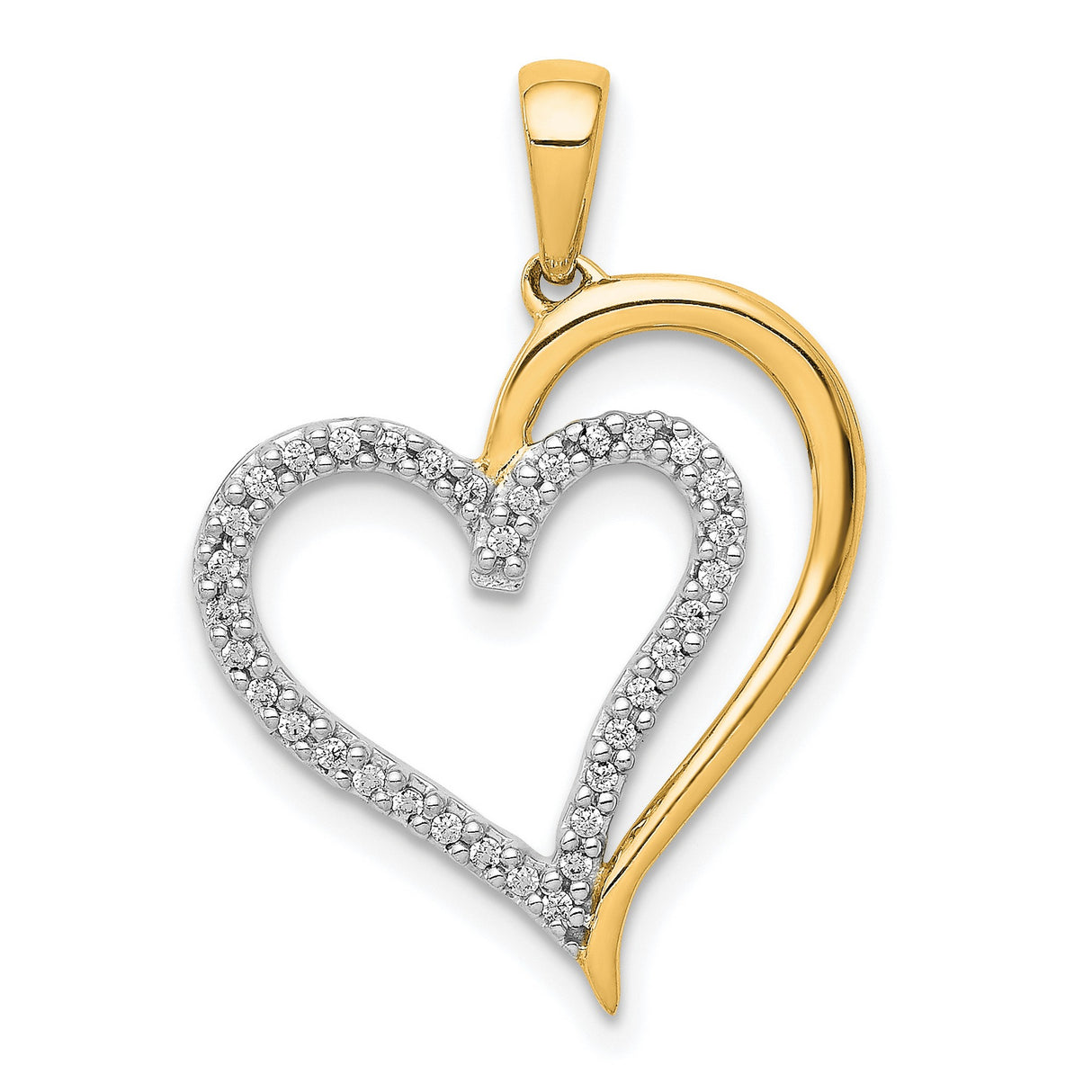 14k Yellow Gold Heart Pendant with Diamond Accents, Dual Open Heart Design for Women