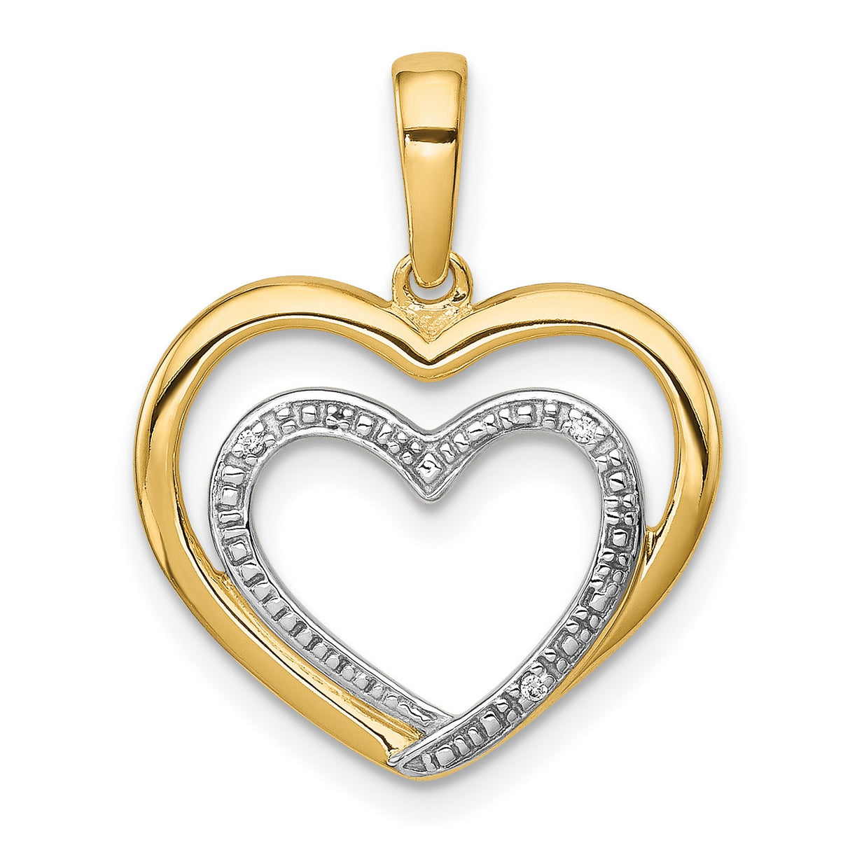 14k Multi-Tone Gold Heart Pendant with Diamond Accents, Dual Open Heart Design for Women