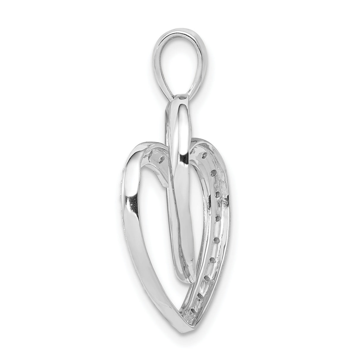 14k White Gold Double Heart Pendant with Diamonds, Romantic Intertwined Design for Women