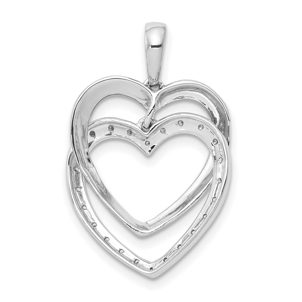 14k White Gold Double Heart Pendant with Diamonds, Romantic Intertwined Design for Women