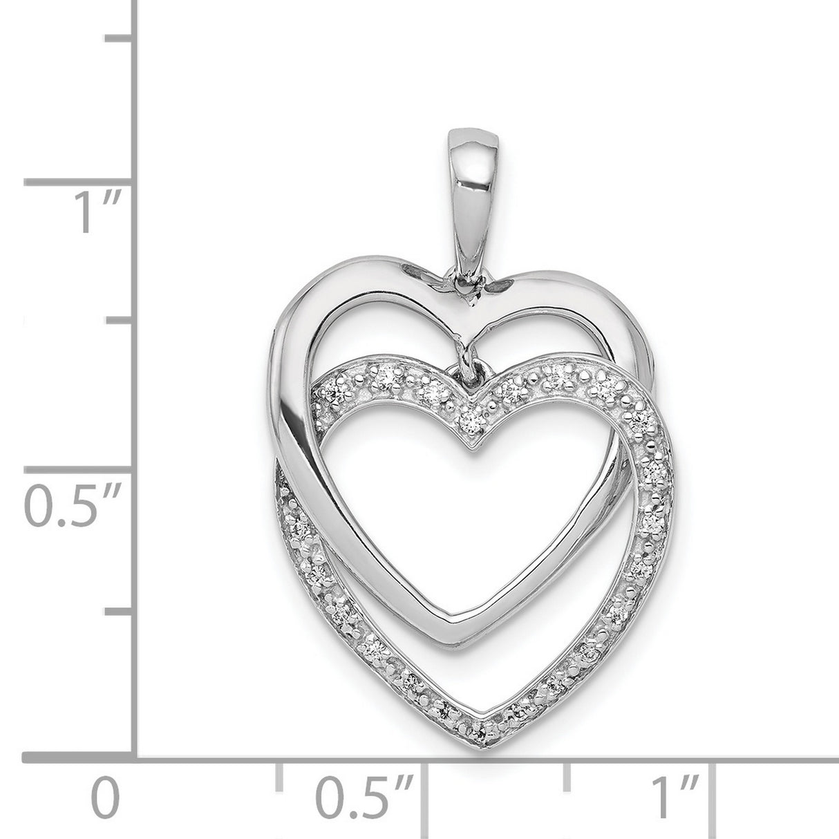 14k White Gold Double Heart Pendant with Diamonds, Romantic Intertwined Design for Women