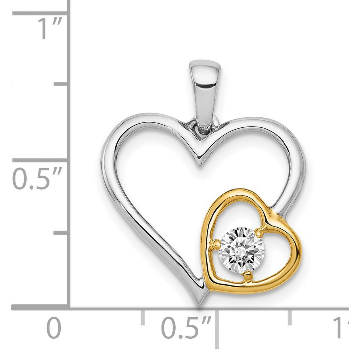 14k Two-Tone Gold Double Heart Pendant with Diamond Accent, Open Heart Charm for Women