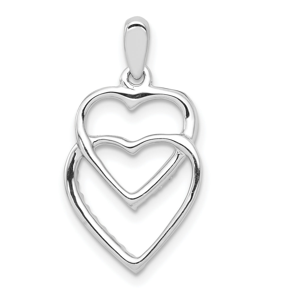 14k White Gold Double Heart Pendant with Diamonds, Interlocking Open Heart Design for Women