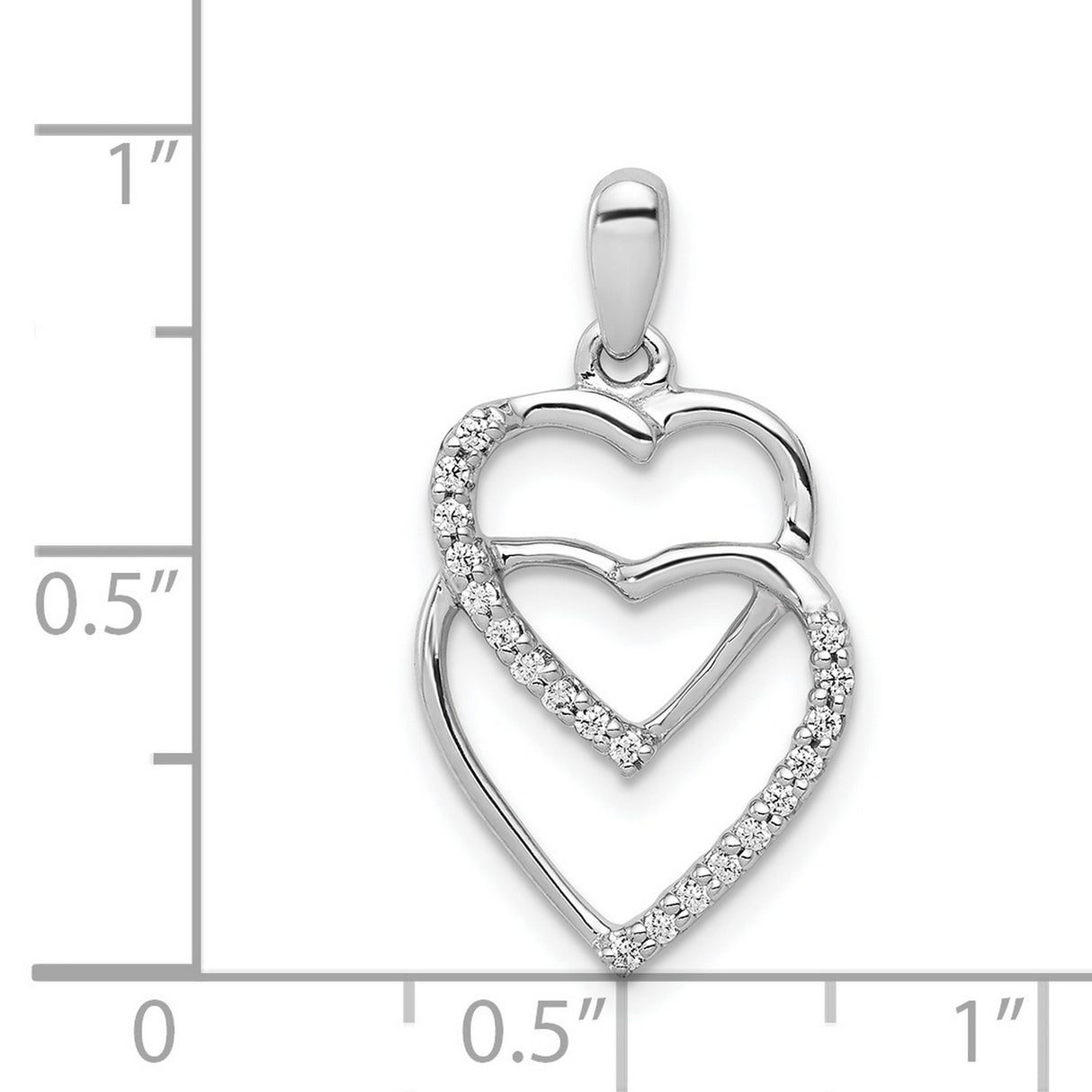 14k White Gold Double Heart Pendant with Diamonds, Interlocking Open Heart Design for Women