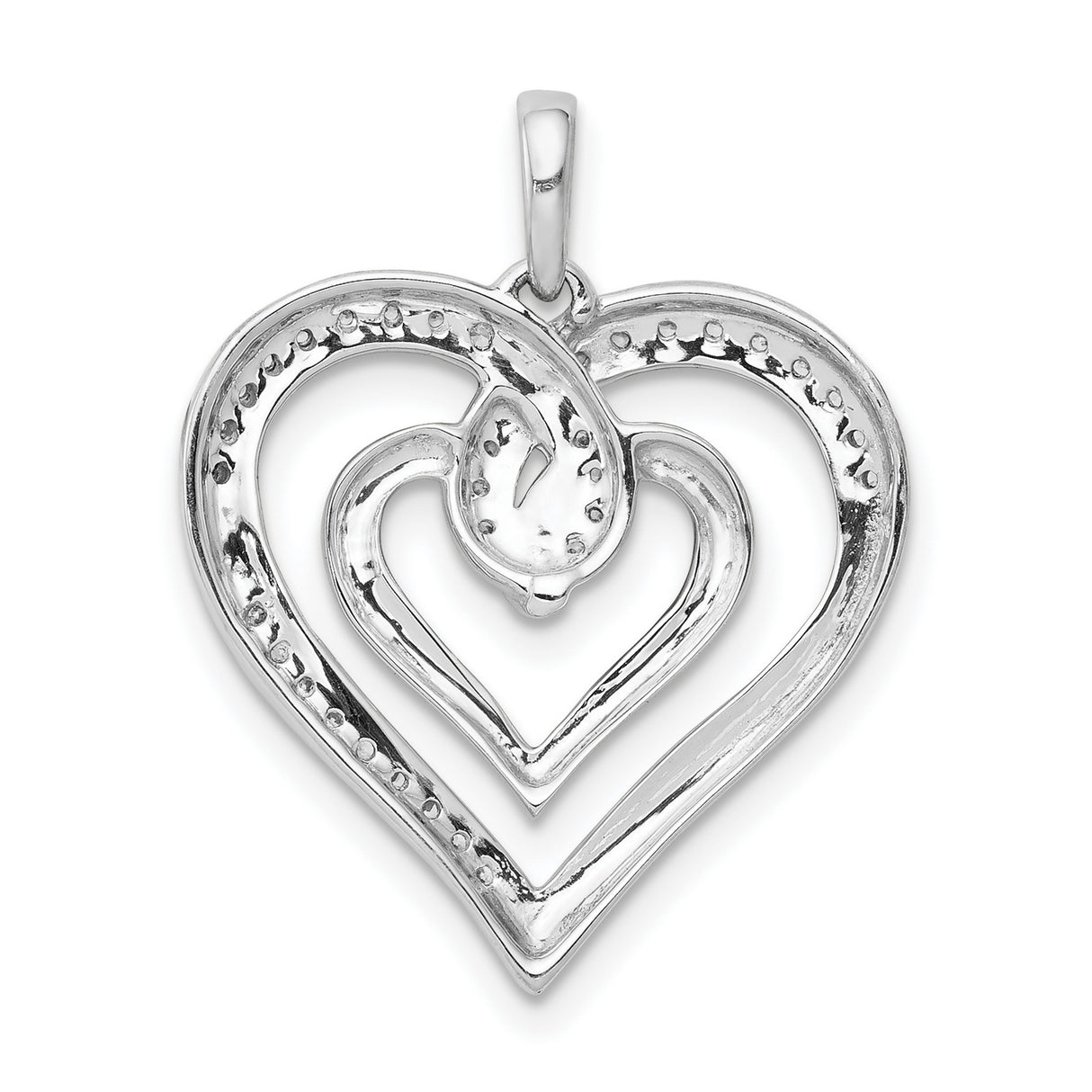 14k White Gold Heart Pendant with Diamond Accents, Interlocking Open Hearts Design