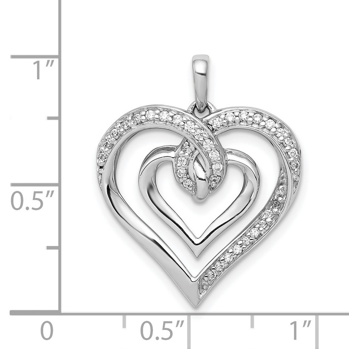 14k White Gold Heart Pendant with Diamond Accents, Interlocking Open Hearts Design