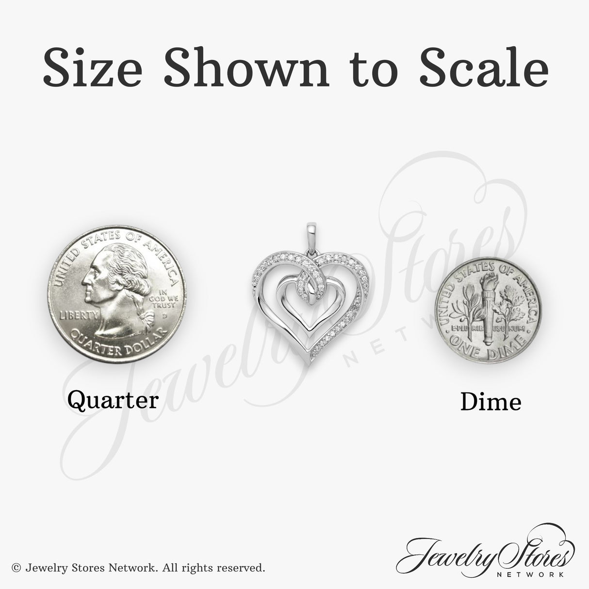 14k White Gold Heart Pendant with Diamond Accents, Interlocking Open Hearts Design