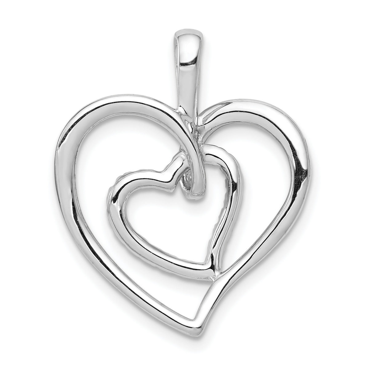 14k White Gold Heart Pendant with Diamond and Cubic Zirconia Intertwined Hearts