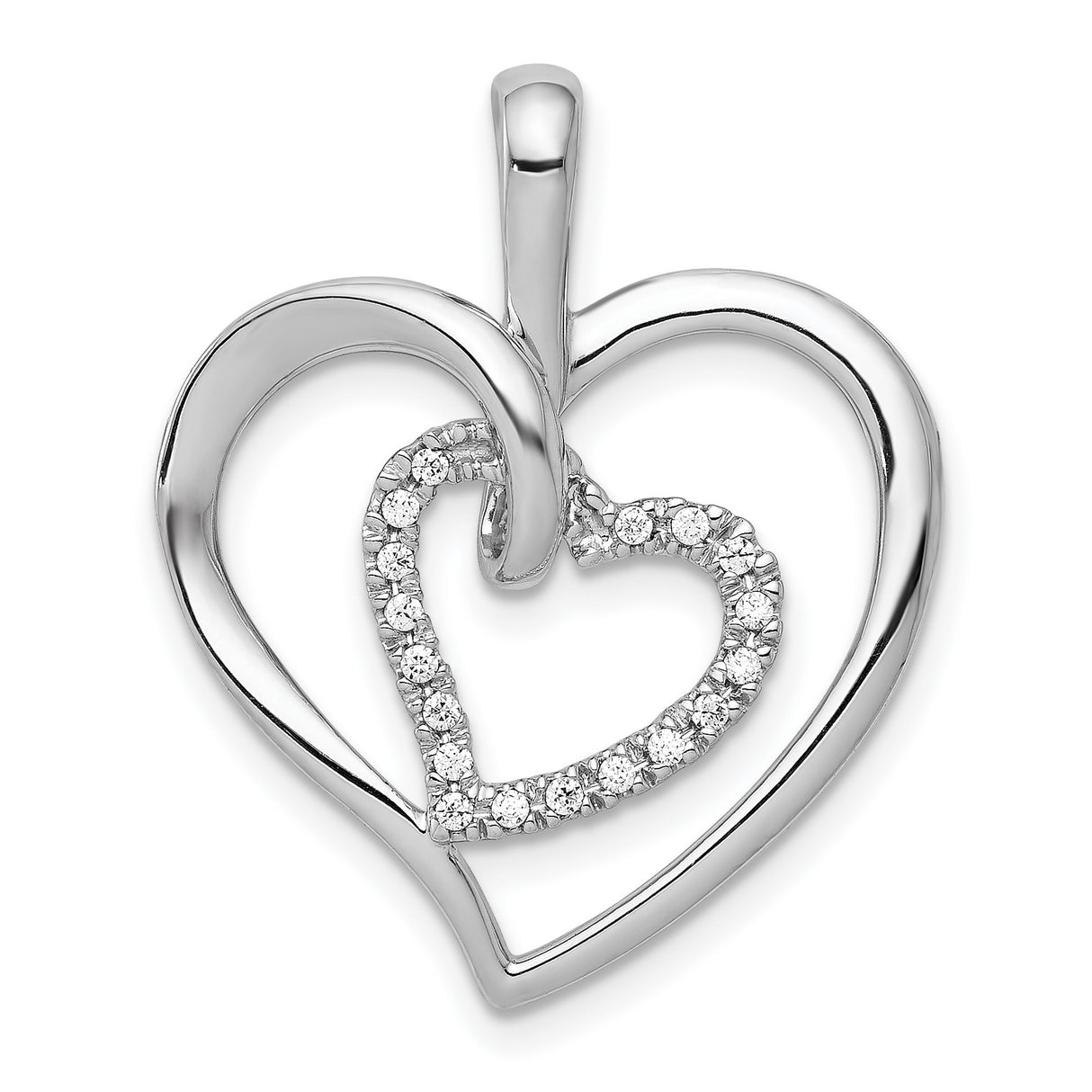14k White Gold Heart Pendant with Diamond and Cubic Zirconia Intertwined Hearts