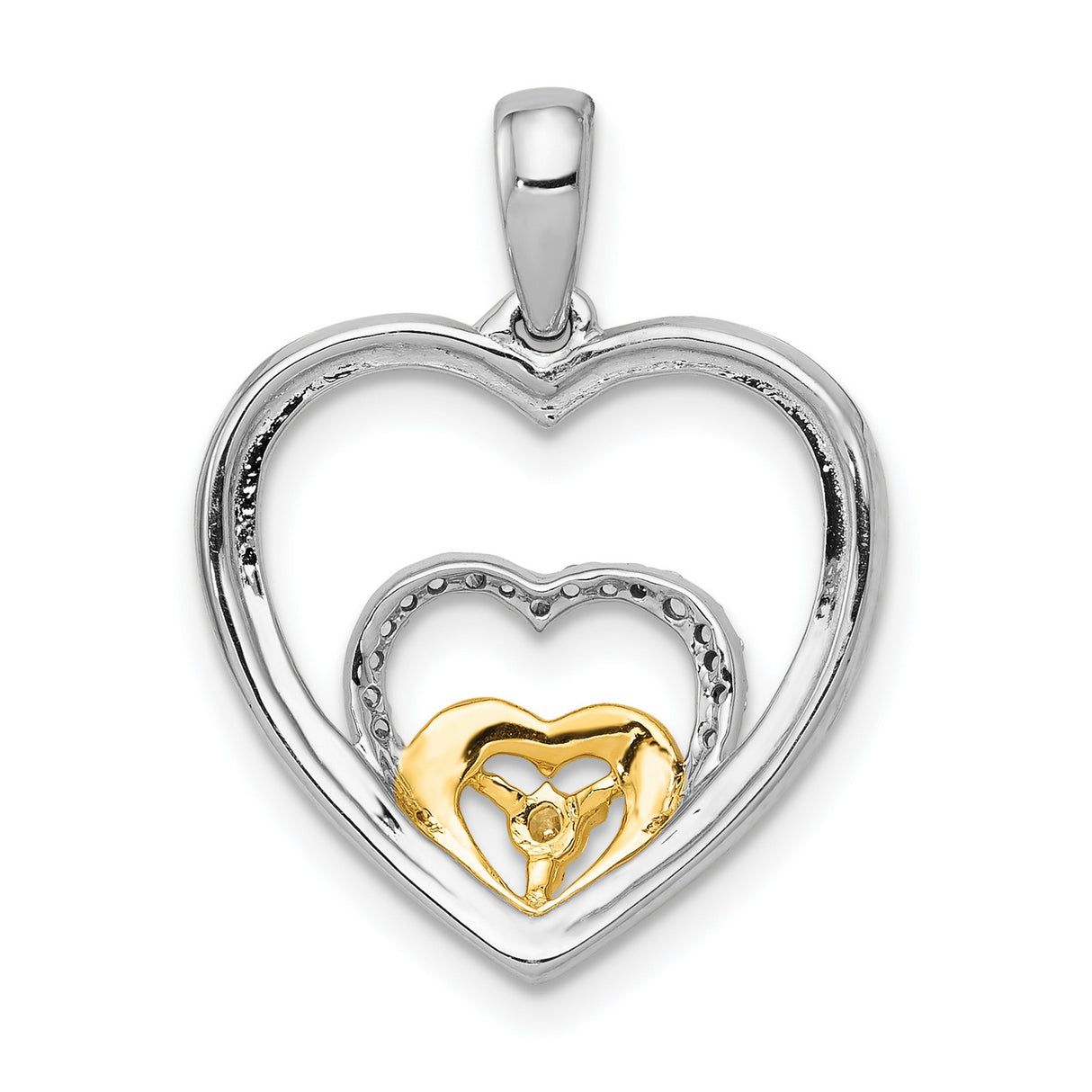 14k Two-Tone Gold Heart Pendant with Diamond Accent, Triple Nested Filigree Hearts
