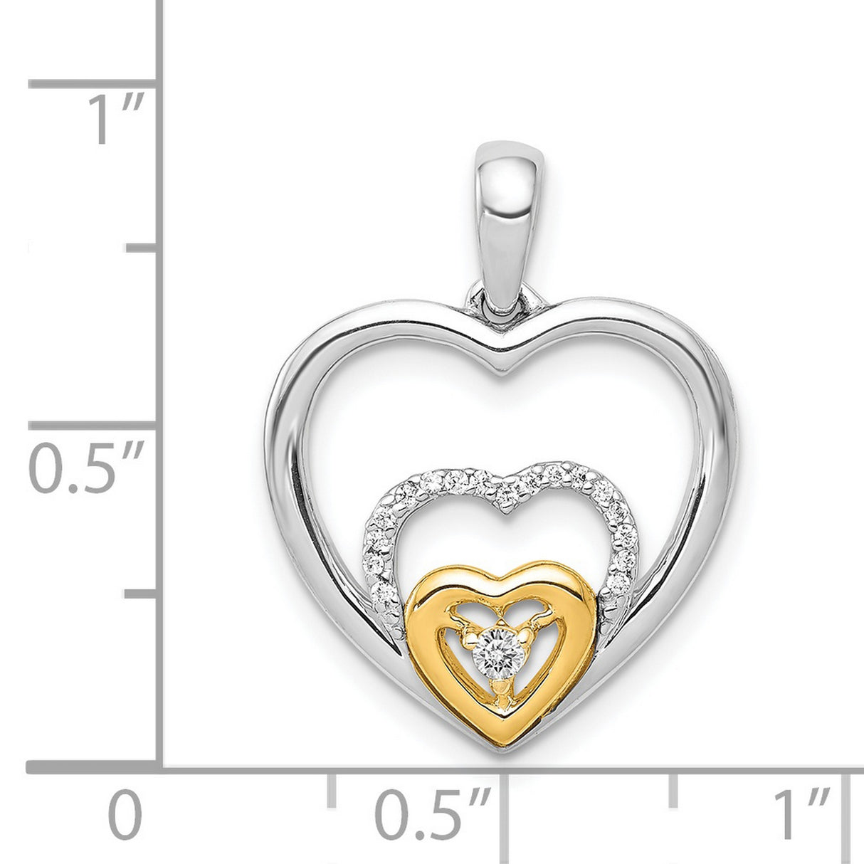 14k Two-Tone Gold Heart Pendant with Diamond Accent, Triple Nested Filigree Hearts
