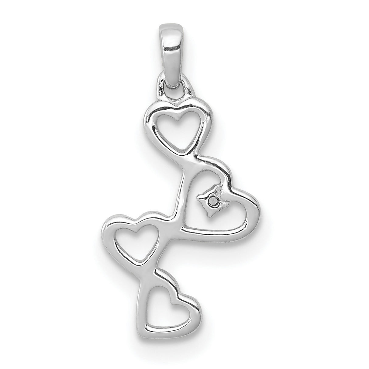 10k White Gold Heart Pendant with Four Open Hearts and Diamond Accent for Women
