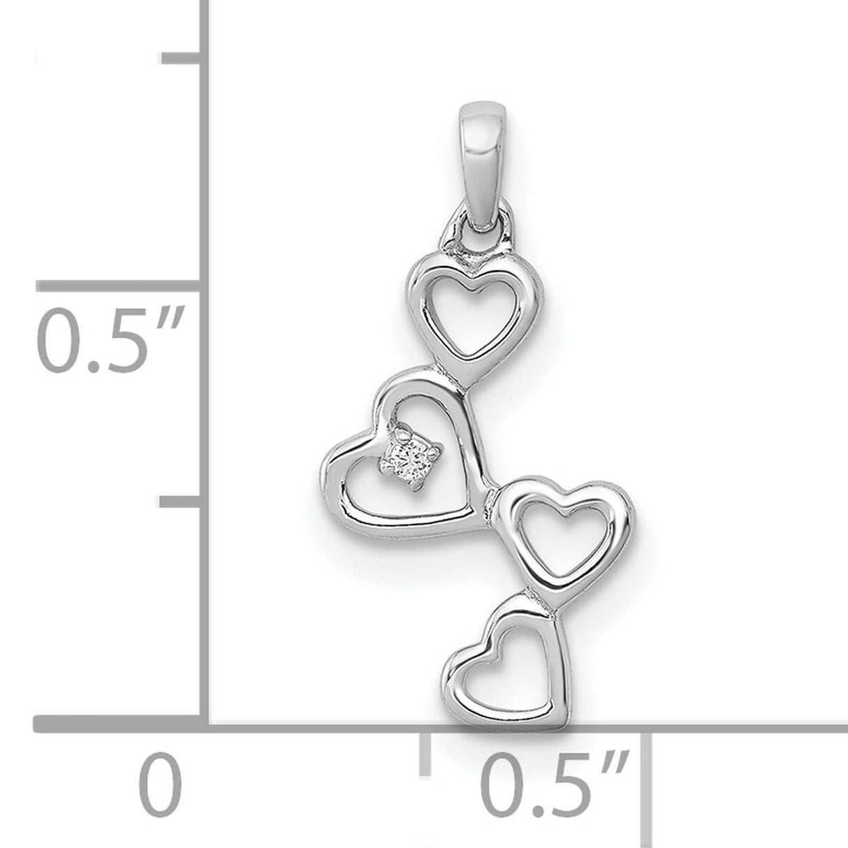 10k White Gold Heart Pendant with Four Open Hearts and Diamond Accent for Women