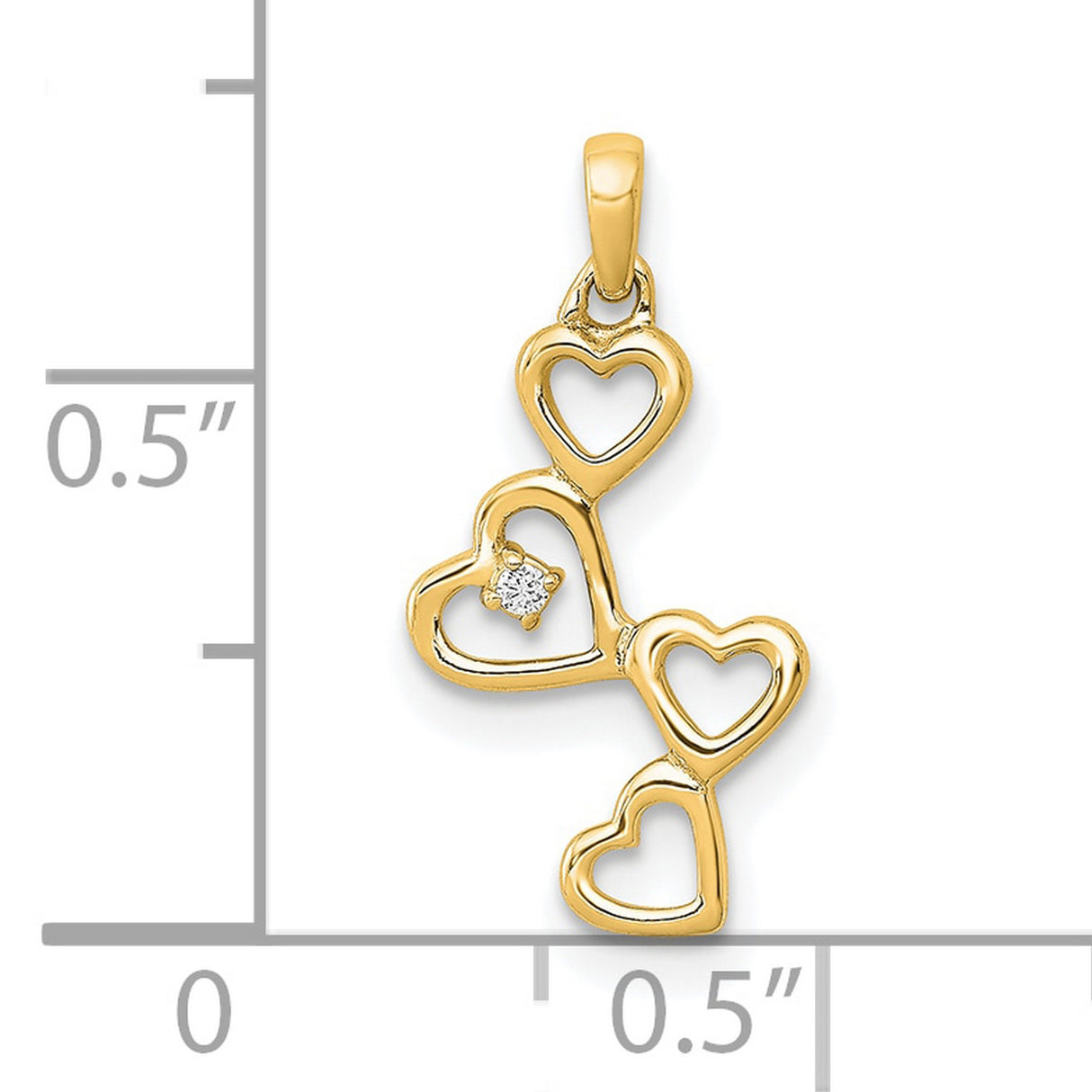 10k Yellow Gold Heart Pendant with Five Open Hearts and Diamond Accent for Women