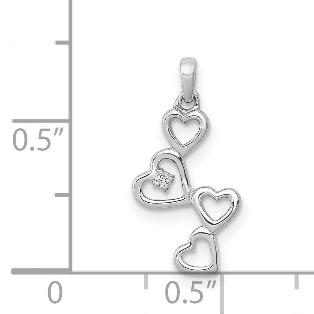14k White Gold Heart Pendant with Diamond Accent and Four Open Hearts Design