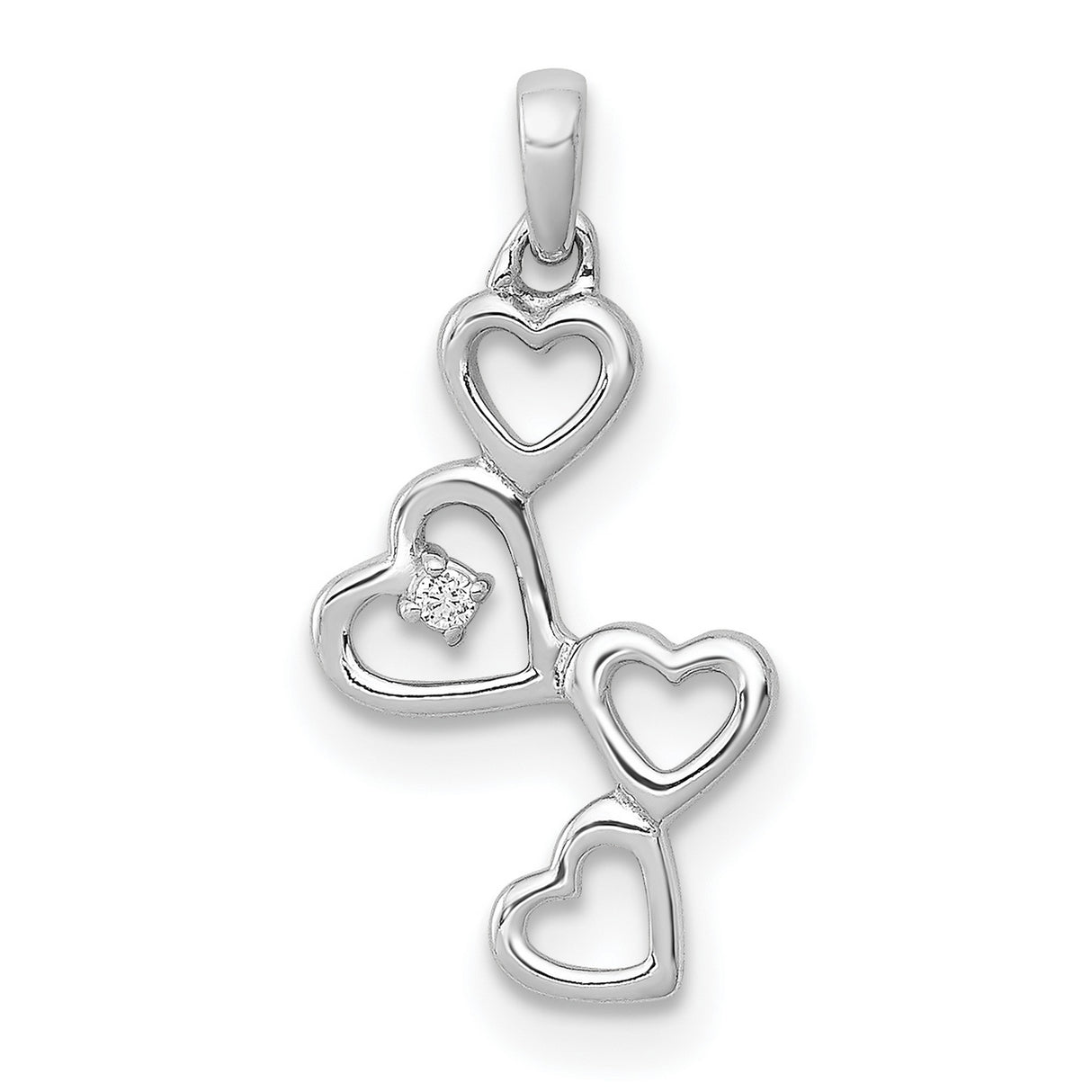 14k White Gold Heart Pendant with Diamond Accent and Four Open Hearts Design
