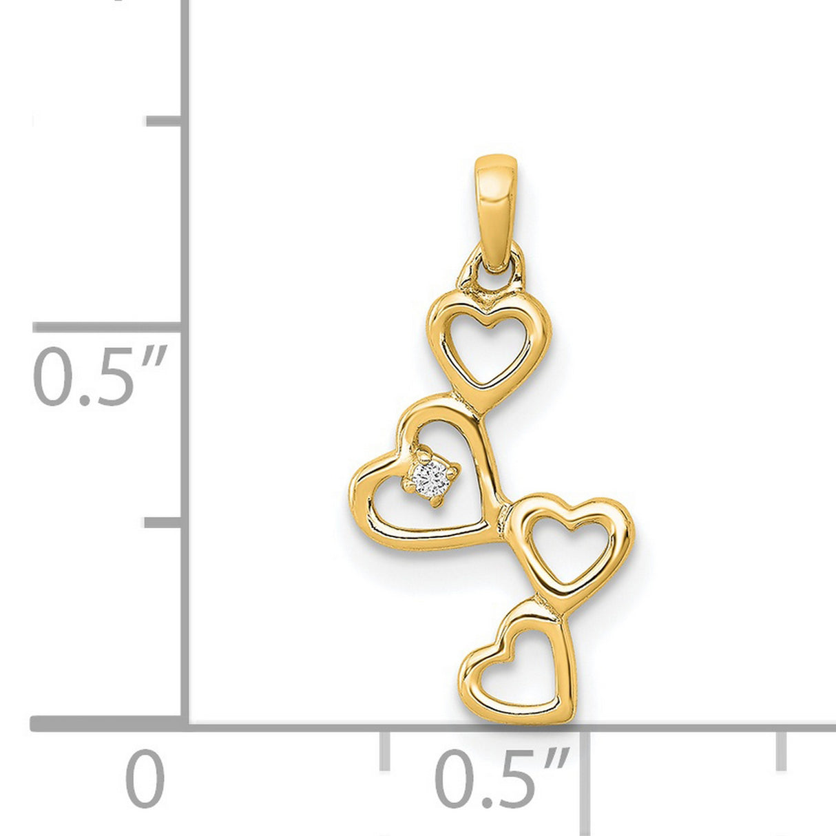 14k Yellow Gold Pendant, Diamond Accent Five Open Heart Design Charm for Women