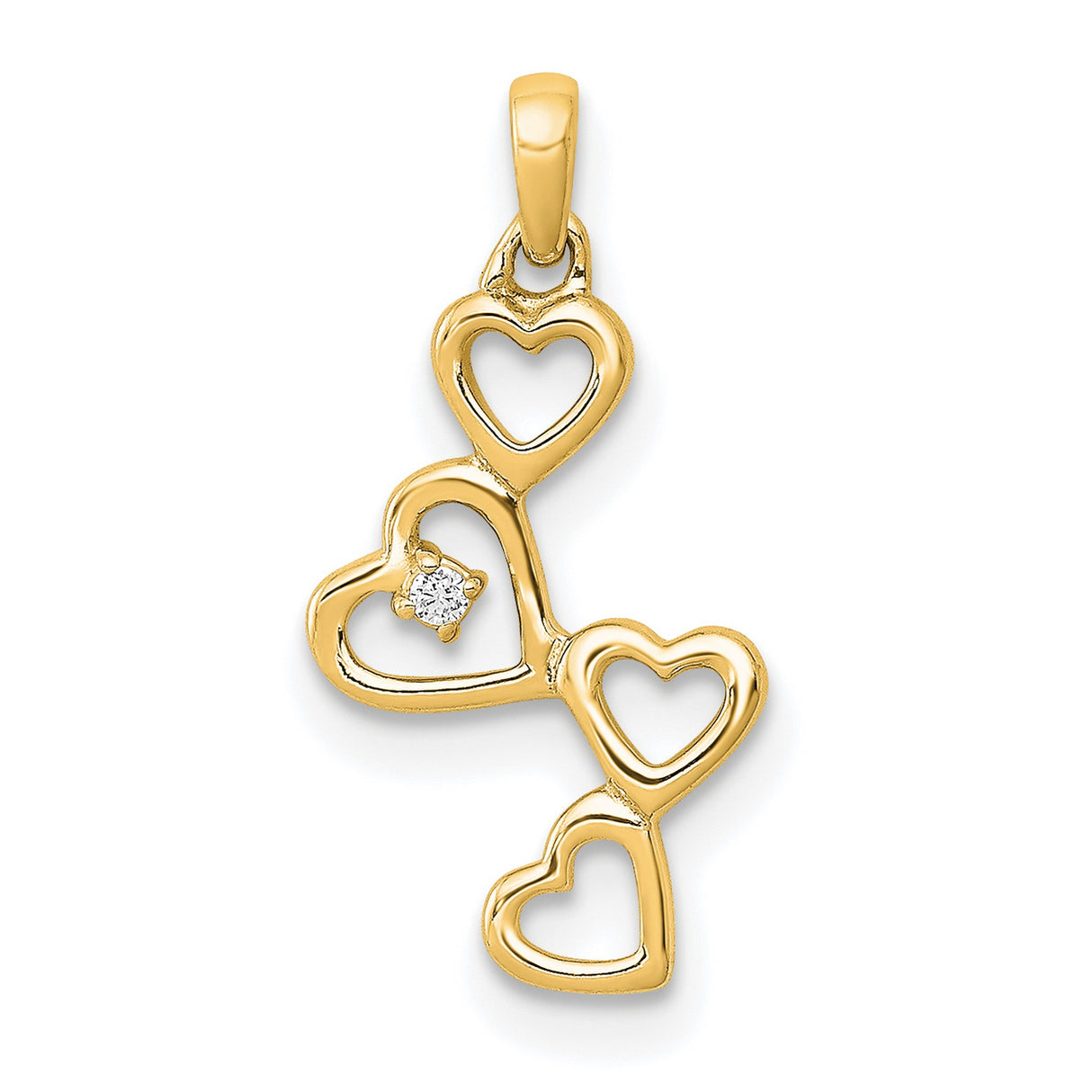 14k Yellow Gold Pendant, Diamond Accent Five Open Heart Design Charm for Women