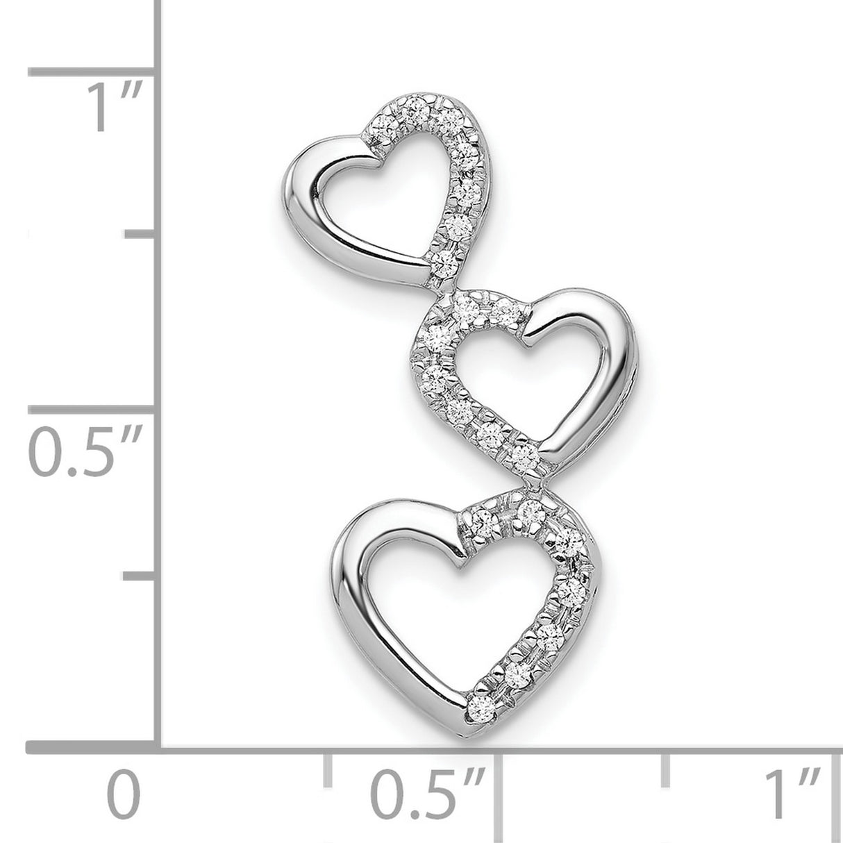 10k White Gold Triple Heart Pendant with Cubic Zirconia Accents