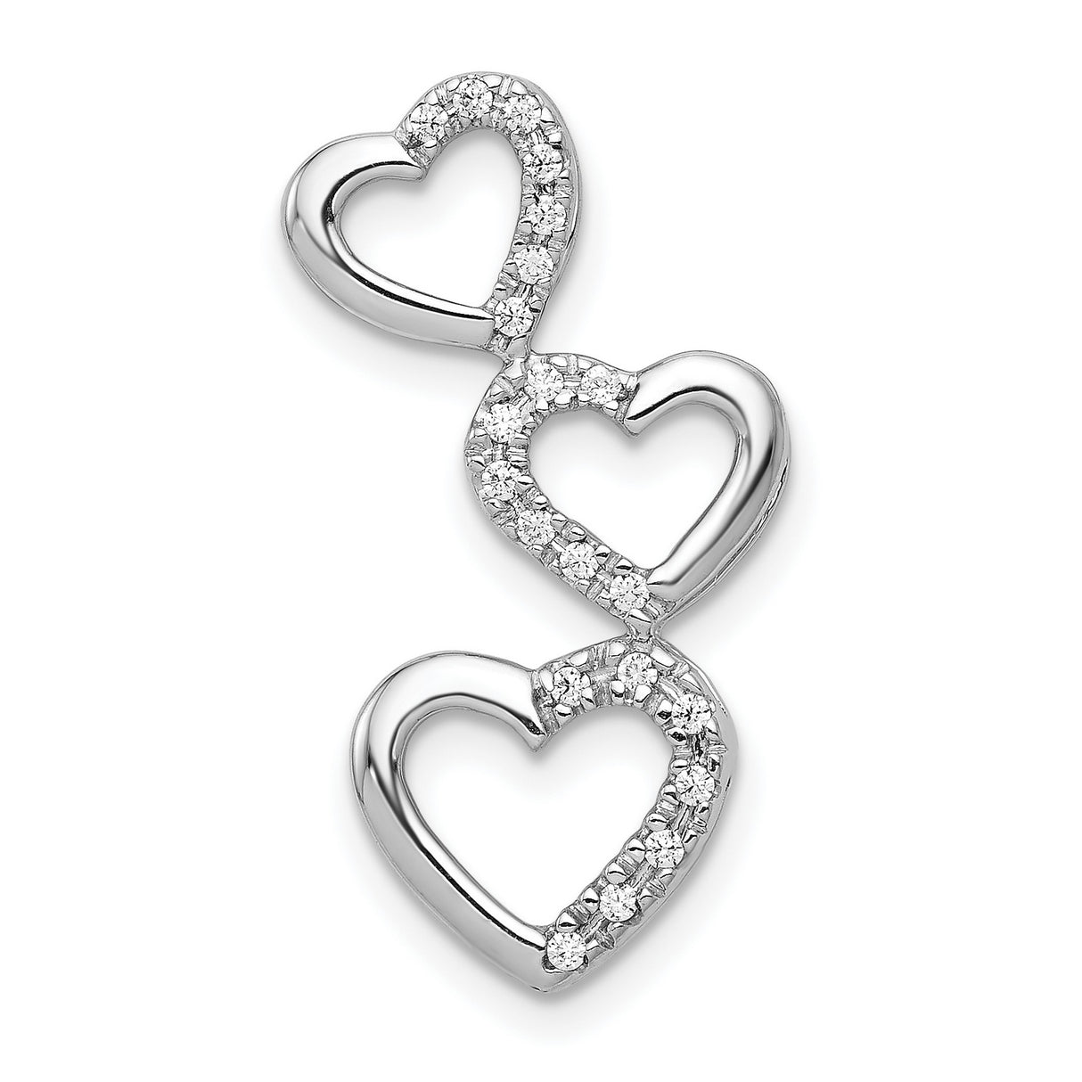 14k White Gold Triple Heart Pendant with Diamonds, Open Hearts Design, Romantic Jewelry for Women