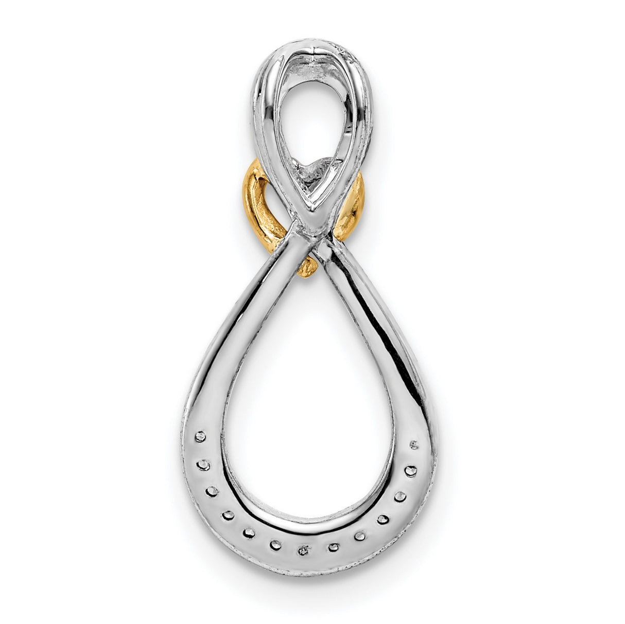 14k Two-Tone Gold Infinity Loop Pendant with Diamond Pavé and Yellow Gold Heart Accent