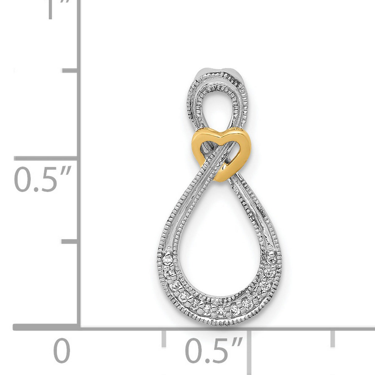 14k Two-Tone Gold Infinity Loop Pendant with Diamond Pavé and Yellow Gold Heart Accent