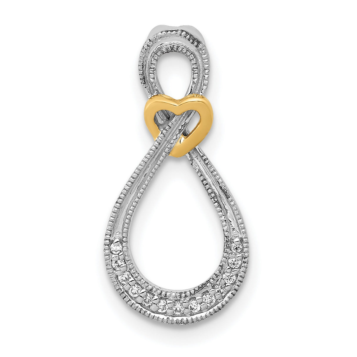 14k Two-Tone Gold Infinity Loop Pendant with Diamond Pavé and Yellow Gold Heart Accent