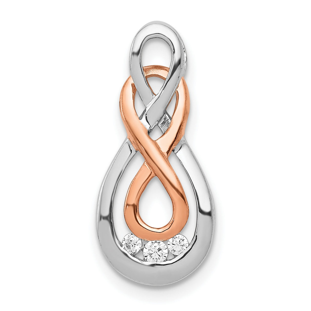Diamond Double Infinity Chain Slide Charm Pendant in Real 10k Multi-Tone Gold